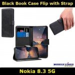 Black Book Case Flip with Strap For Nokia 8.3 5G TA-1243 Slim Fit Look